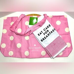 Kate Spade Bundle- XL Polka Dot Reusable Tote & 2 Cotton Hand Towels, NWT